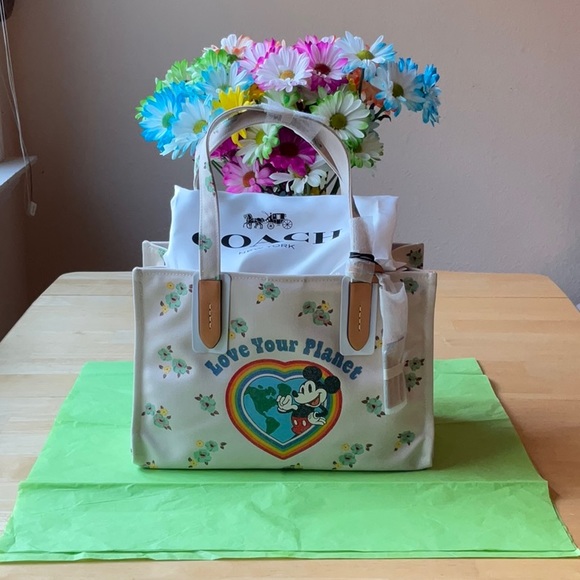 🌿  DISNEY X COACH CANVAS TOTE WITH FLORAL PRINT AND MICKEY MOUSE 🌿 NWT 🌿 - Picture 3 of 16